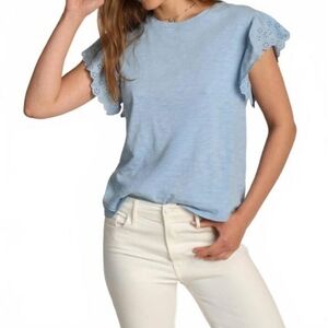 Dylan Cotton Eyelet Cap-sleeve Powder Blue Large T-shirt